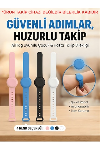 Beylini Airtag Yuvalı Bileklik Çocuk Yaşlı Alzahimer Demans Bilekliği Boş Airtag Yuvalı Renkli Siyah