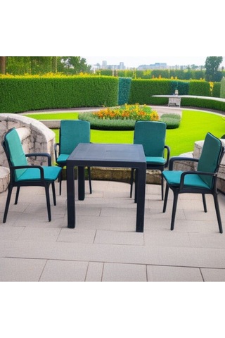 Lüks Arkalıklı Sandalye Minderi 4lü 4cm Süngerli Yeşil