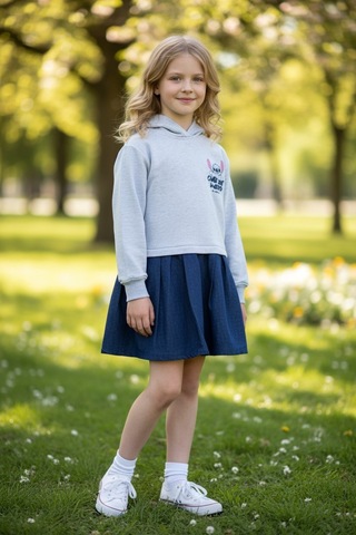 Stitch Kız Çocuk Elbise Gri