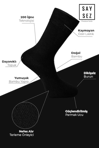 Saysez Bambu Erkek Soket Uzun Siyah Çorap Dikişsiz Premium Paket 3'lü Siyah