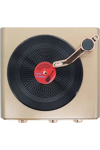 Metalik Nostaljik Tasarım Plak Çalar Görünümlü Ralu Bluetooth Hoparlör Retro Müzik Plak