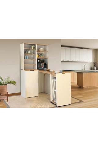 Lyon Katlanabilir Masalı Kahve Köşesi 90 Cm Krem Sedef