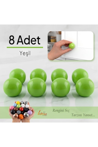 8 Adet Sert Plastik Düğme Yuvarlak Top Yeşil Dolap Mobilya Mutfak Dolabı Çekmece Kulbu Kulpu Kulplar