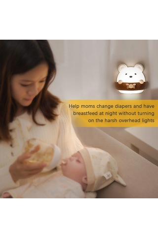 Reedark Küçük Ayı Desenli Led Gece Lambası - İki Renk Işık Sıcak/soğuk - 10 Seviye Parlaklık - Uzaktan Kumanda - Usb Şarjlı 1600mah Pil Sari