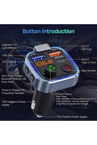 Moly Xiaoguang Araba Bluetooth5.0 Fm Verici Pd20W Tip-C Qc 18W, Hızlı Arj, Renkli, Abd Için En Iyi, Kullanıcı Yorumları