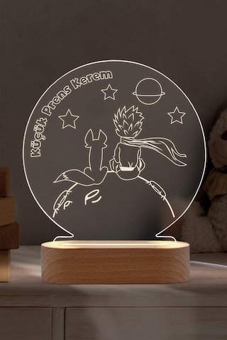 Küçük Prens Kişiye Özel Led Gece Lambası Masif Ahşap Tabanlı Usb Kablolu Pleksi Led Gece Lambası