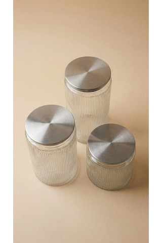 3 Lü Metal Vakum Kapaklı Cam Saklama Kabı Seti 1000 Ml 1500 Ml 2000 Ml Fitilli Cam Kavanoz Çok Renkli