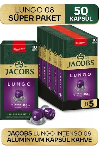 Jacobs Lungo 8 Intenso Nespresso Uyumlu Kapsül Kahve 10 Lu X 5 A PKT.JACOBS.013 Kapsül Kahve