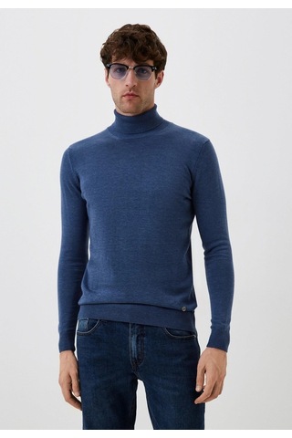 Erkek Tam Balıkçı Boğazlı Triko Mavimelanj Slim Fit Pamuklu Sık Örme Kazak Ncs Jeans 3003-mavimelanj Mavi
