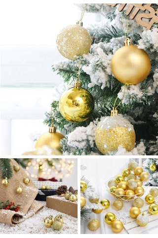 Noel Çam Ağacı Süsü 12 Li Parlak Simli Altın Renkli Top Süsler Yeniyıl Yılbaşı Çam Ağacı Süsleri 4cm Çok Renkli
