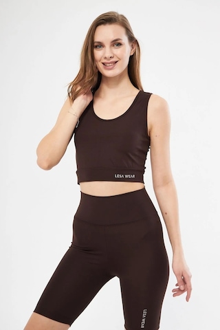 Halter Yaka Spor Sütyeni Crop Top Kahverengi