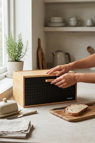 Cooker Valenza Metal Kapaklı Bambu Ekmek Kutusu Ckr4541 Siyah
