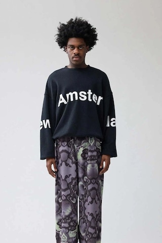 American Rag Cie New Amsterdam Logo Line Sweat - Oversize Unisex Crewneck, Yüksek Kalite 455gms Pamuk Siyah