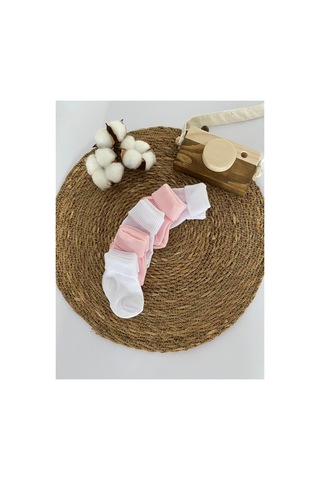 Glory Baby Organik Pamuklu Unisex 5'li Premium Yenidoğan Bebek Çorabı - Kutulu Beyaz-pembe Beyaz-pembe