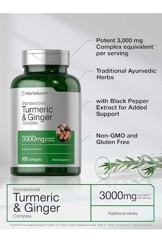 Horbäach Turmeric And Ginger Supplement 3000 Mg 180 Softgel Pills