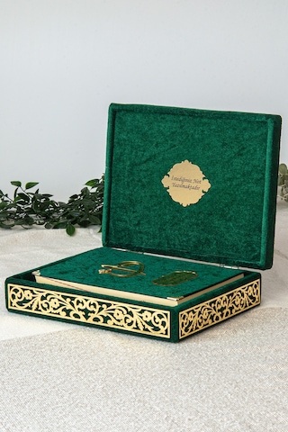 Canım Babam - Babalar Günü Hediyesi - Elif Vav Pleksi Süslemeli Hediyelik Kadife Kaplı Kutulu Kuranı Kerim - Yeşil