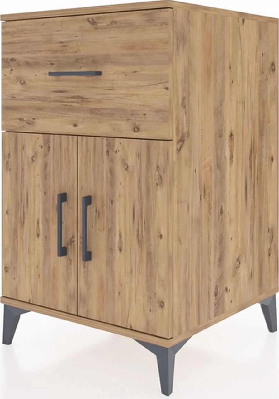 Kronos Komodin Tek Raflı Tek Çekmeceli 2 Kapaklı 60x59x96 Çam... Çam