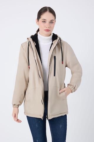 Spor Kadın Kürklü Su Ve Rüzgar Geçirmez Kapüşonlu Mont & Kaban & Parka Taş