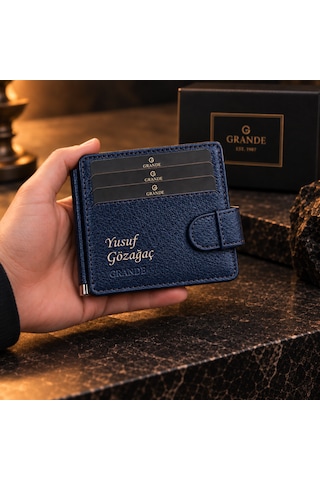 Grande 711 Hakiki Deri Menteşeli Para Bölmeli Erkek Mıknatıslı Kartlık/cüzdan Lacivert
