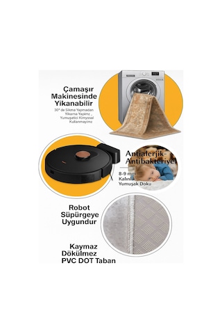 Retro Vintage Dijital Baskı Salon Halısı Kaymaz Tabanlı Yıkanabilir Halı Yolluk 526 Krem