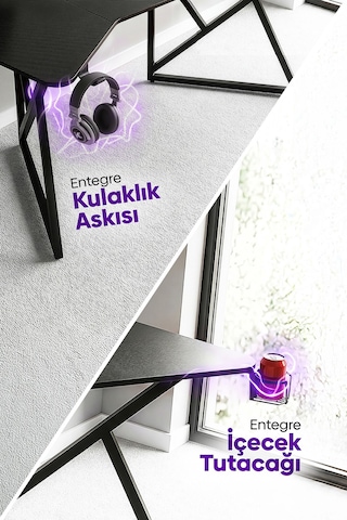 Vortex Kanatlı Oyuncu Masası Siyah