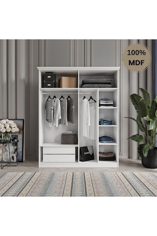 Dali 4 Kapılı Mdf Country Gardırop Beyaz