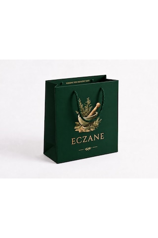 Eczane Karton Çanta Körüklü Premium Orman Yeşili 14x8x20 Cm - 10 Adet