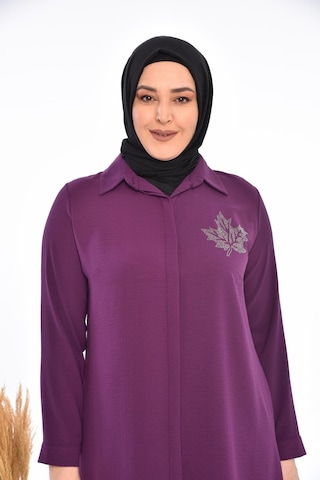 Kadın Büyük Beden Yaprak Baskılı Gömlek Tunik 001