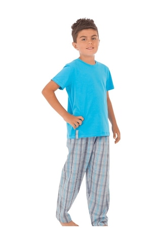 The Don Aile Turkuaz Gri-Lacivert Ekose Erkek Çocuk Pijama Takımı