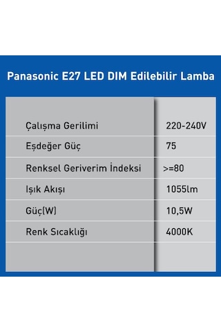 Panasonic E27 Led Dim Lamba 10.5w 1055lm 4000k