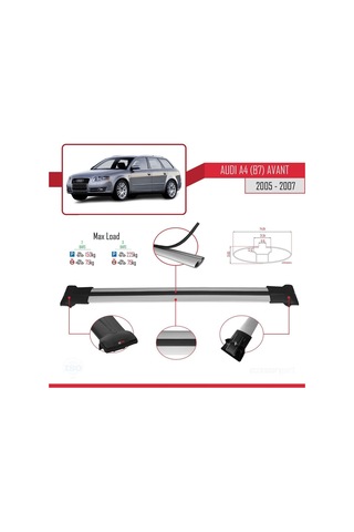 Audi A4 B7 Avant 2005-2007 Arası İle Uyumlu Fly Model Ara Atkı Tavan Barı Gri
