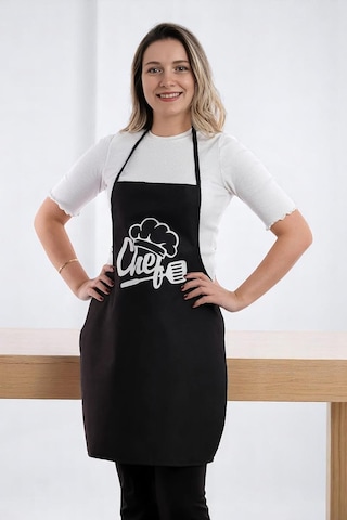 Siyah Chef Leke Tutmaz Kumaş Mutfak Önlüğü Siyah1