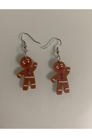 Gingy Kurabiye Adam Yılbaşı Küpe Çifti - Zencefilli Tatlı Karakter Temalı Kış Aksesuarı Kahverengi