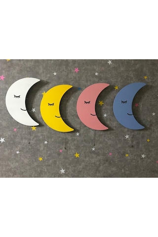 Çocuk Odası Dekoratif Ahşap Ay Gece Lambası Ledli Aydınlatma Beyaz-renkli