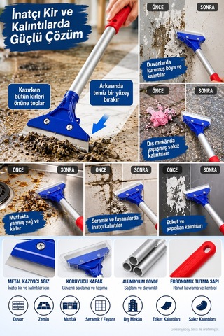 Yüzey Kazıyıcı Metal Bıçaklı Alüminyum Gövdeli Koruyucu Kapaklı Temizlik Aparatı 28 Cm