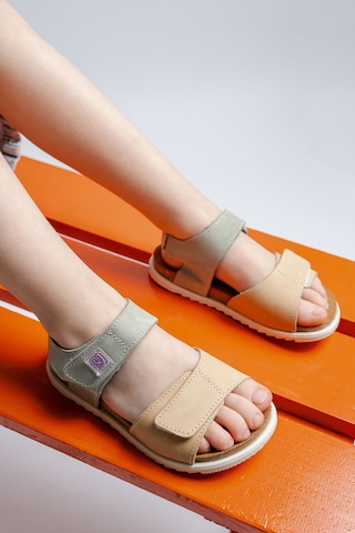 Mnpc Unisex Çocuk Sarı-su Yeşili Hakiki Deri Mantar Tabanlı Günlük Çocuk Sandalet 25y2s10047793 Sarı-su Yeşili