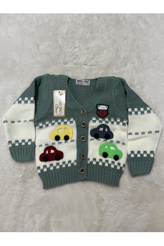 Sarı Yeşil Arabalı Hırka Bej