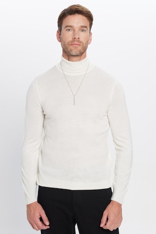 Erkek Slim Fit Dar Kesim Tam Boğazlı Yaka Düz Yün Beyaz Triko Kazak-25727 Beyaz