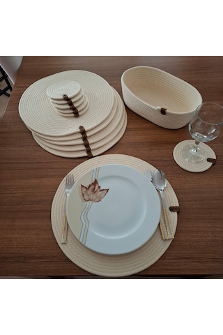 Açık Krem 6 Kişilik 13 Parça Amerikan Servis, Hasır Supla Takımı, Açık Krem