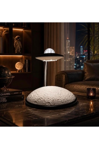 3dlab Ay Yüzeyli Ufo Gece Lambası - Uzay Temalı Dekoratif Usb'li Masa Lambası Beyaz