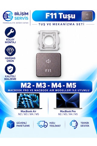 Apple Uyumlu Macbook Air & Pro M2 - M3 - M4 - M5 Yedek Klavye Tuşu Ve Mekanizması / F11 Tuşu Apple Uyumlu Macbook Air & Pro M2 - M3 - M4 - M5 Yedek Klavye Tuşu Ve Mekanizması / F11 Tuşu