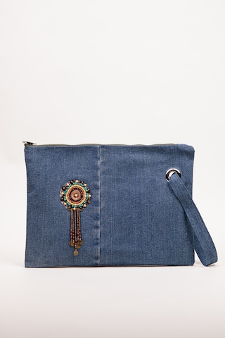 Fabric Craft Bag Portföy Kadın El Çantası Denim Kumaş Astarlı Fermuarlı 35x26 Cm Kot