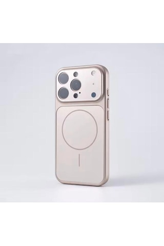 Apple İphone 15 Pro Uyumlu Magsafe Kılıf 17 Pro Max Kamera Görünümlü Lens Korumalı Kapak Altın