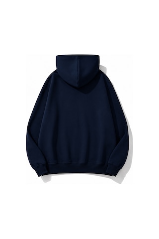 Herkesemoda Stay Wild Baskılı Kanguru Cepli Oversize Sweatshirt Lacivert