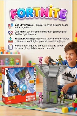 Fortnite Temalı Minyatür Figürlü Ve Tak-birleştir Kuleli Dekoratif Yapı Oyuncak Seti