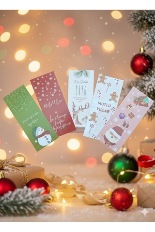 5 Adet Yılbaşı Konsept Ayraç - Yılbaşı Paketleme Kartı - Yılbaşı Hediyesi - Kitap Ayracı 6x15cm