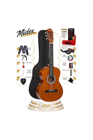 Midex Cg-270brw Brown Renk Klasik Gitar 4/4 Yetişkin Boy Sap Ayarlı Full Set