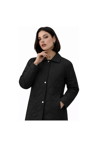 Kadın Desenli Çıtçıtlı Çift Cepli Oversize Kapitone Ceket-391 Siyah