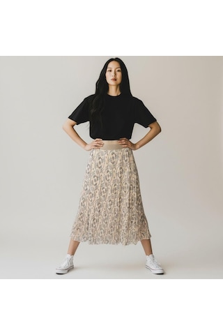 Şifon Beli Lastikli Etek 95 Cm - 38-50 CAMEL