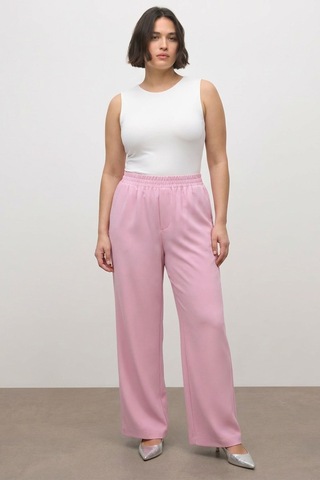 Myline Beli Lastikli Geniş Paça Pantolon Pembe